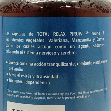 Total Relax - Valeriana, Manzanilla y Camu Camu en Cápsulas 100 u x 500 mg - Piruw