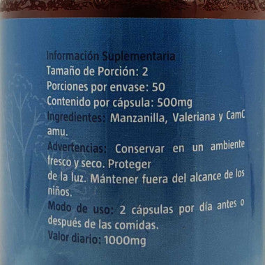 Total Relax - Valeriana, Manzanilla y Camu Camu en Cápsulas 100 u x 500 mg - Piruw